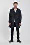 Men's Black Double Breasted Collar Belt Detailed Slim Fit Trench Coat - 2