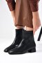 Tori Black Color, Thin Fur Lined, Side Zipper, Blunt Toe Women's Heeled Boots - 3