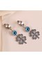 Steel Women's Earrings, (Middle Size) Evil Eye Bead Clover, Silver Color, No:78 - 4