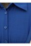 Half button front cross tied linen dress -sax - 4