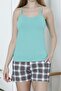 Women's Shorts Pajama Set Rope Strap Cotton Lycra Pocket GREEN