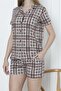 Women's Buttoned Pajama Set with Shorts Plaid Cotton Lycra Pocket DAMSON - 3