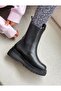Black Women's Leather Elastic Boots - 3