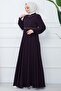 Embroidered Mevlana Fabric Ferace - Plum - 4