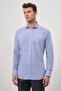 Men's Cobalt blue Long Sleeve Checkered Pattern Half Italian Pocket Comfort Fit Shirt 1004245188