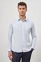 Men's Dark Blue Long Sleeve Textured Hard Collar Slim Fit Shirt 1004245152 - 5