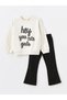 Lcw Crew Neck Long Sleeve Printed Baby Girl Sweatshirt and Leggings 2 Pieces Set