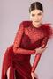 KENZEL PLUS SIZE فستان سهرة طويل شفاف بأكمام طويلة مطرز - 3