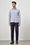 Men's Dark Blue Long Sleeve Self-Cotton Slim Fit Shirt 1004245161 - 2