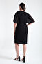 Women's Black Slim Fit V-Neck Short Sleeve Plus Size Midi Evening Dress - 5