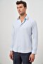 Men's Dark Blue Long Sleeve Textured Hard Collar Slim Fit Shirt 1004245151 - 5