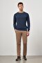 Men's Indigo Blue Long Sleeve Plain Knitted Crew Neck Classic Slim Fit Knitwear 1012245108 - 2