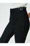 Flared Leg Fabric Trousers High Waist Half Belt Detailed - 5