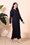 Large Size Hijab Viscose Stone Printed Women's Dress Navy Blue - 6