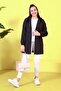 Women's Zippered Large Size Elastic Sleeve Trenc Black