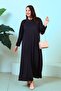 Large Size Hijab Viscose Stone Printed Women's Dress Navy Blue