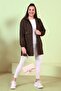 Women's Zippered Large Size Elastic Sleeve Trenc Khaki