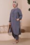 طقم نسائي مقاس كبير من الأسفل إلى الأعلى مع جيوب ومطرز بالأحجار - 6