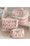 Set of 3 Pink Flower and Bow Pattern Quilted Makeup or Organizer Bag