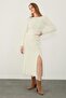 Ecru Ripped Detailed Midi Knit Skirt - 3
