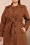 Women's Large Size Hijab Trenckot Full Length Hijab Trenc Lined Tan - 4