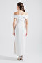 Women's White Slim Fit Double-Breasted Collar Pearl-Embellished Promise Engagement Wedding Evening Dress - 5