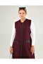 Women's Long Sleeveless Zippered Vest with Leather Pockets Ottoman Plum - 4