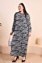 Women's Large Size Patterned Viscose Dress Mother Black - 6