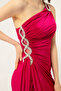 Women's Fuchsia One-Shoulder Stone Long Evening Dress - 4