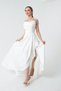Women's White Flounce Slit Satin Evening Dress & Graduation Dress - 2