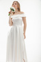 Women's White Boat Neck Satin Promise Engagement Wedding Evening Dress - 4