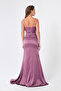 Women's Lavender Strap Long Satin Evening Dress & Graduation Dress - 5