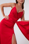 Women's Red Strappy Long Satin Evening Dress & Graduation Dress - 4