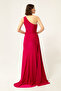 Women's Fuchsia One-Shoulder Stone Long Evening Dress - 5