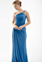 Women's Indigo One Shoulder Jewelled Long Evening Dress - 3
