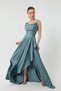 Women's Blue Flounce Slit Satin Evening Dress & Graduation Dress