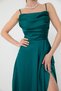 Women's Green Flounce Slit Satin Evening Dress & Graduation Dress - 4
