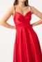 Women's Red String Strap Waist Belted Satin Midi Evening Dress & Graduation Dress - 4