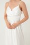 Women's White Rope Strap Waist Belted Satin Midi Evening Dress & Graduation Dress - 4