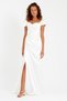 Women's White Boat Neck Trained Long Satin Evening Dress & Graduation Dress - 3