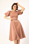 Women's Powder Balloon Sleeve Stone Belted Mini Satin Evening Dress