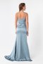 Women's Baby Blue Strappy Long Satin Evening Dress & Graduation Dress - 5