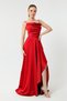 Women's Red Flounce Slit Satin Evening Dress & Graduation Dress - 2