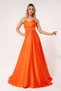 Women's Orange String Strap Waist Belted Satin Long Evening Dress & Graduation Dress - 2