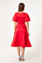 Women's Red Balloon Sleeve Stone Belted Mini Satin Evening Dress - 5