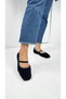 Daily Women's Black Ballerina Plush Elastic Oval Toe Low Heel Serrated Sole Shoes 369 - 7