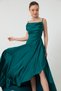 Women's Green Flounce Slit Satin Evening Dress & Graduation Dress - 2