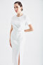 Women's White Pearl Detailed Slit Midi Dress - 3