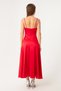 Women's Red String Strap Waist Belted Satin Midi Evening Dress & Graduation Dress - 5