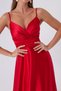Women's Red Satin Long Evening Dress & Graduation Dress with Rope Straps and Waist Belt - 2